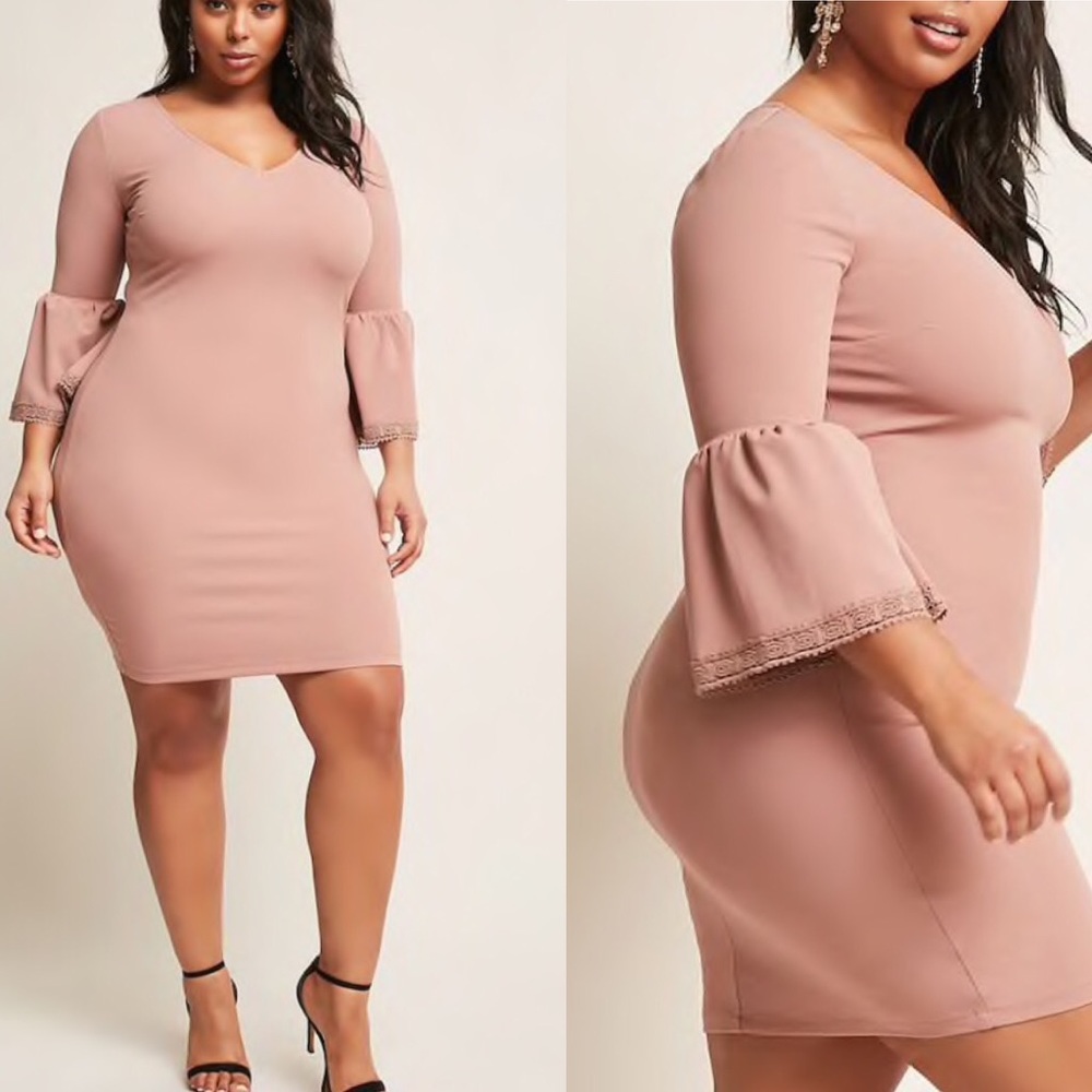 Plus size trumpet sleeve mini dress